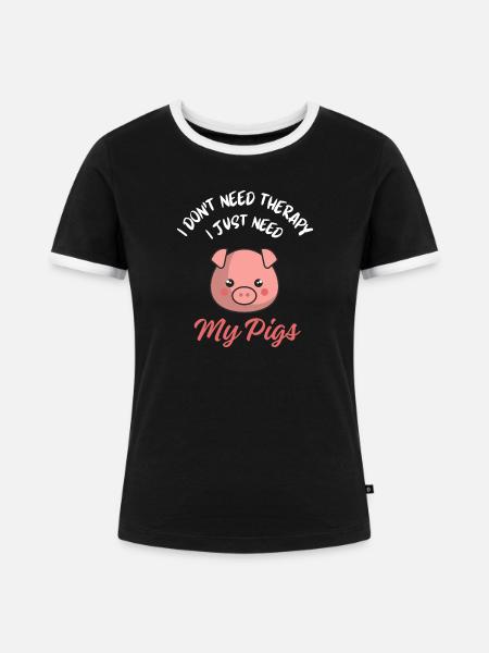 Niedliche Schweinetherapie, Supperhoftier, - Frauen Kontrast-T-Shirt - Schwarz/Weiß