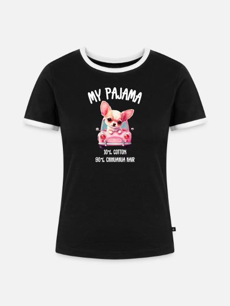 Hunde-Chihuahua-Schlafanzug - Frauen Kontrast-T-Shirt - Schwarz/Weiß