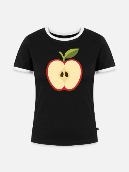 Geteilter Apfel mit Kernen - Frauen Kontrast-T-Shirt - Schwarz/Weiß