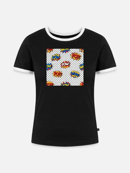 Pop-Art-Comic-Burst-Muster - Frauen Kontrast-T-Shirt - Schwarz/Weiß