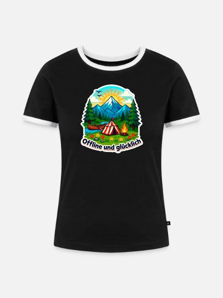 Camping Glück - Frauen Kontrast-T-Shirt - Schwarz/Weiß