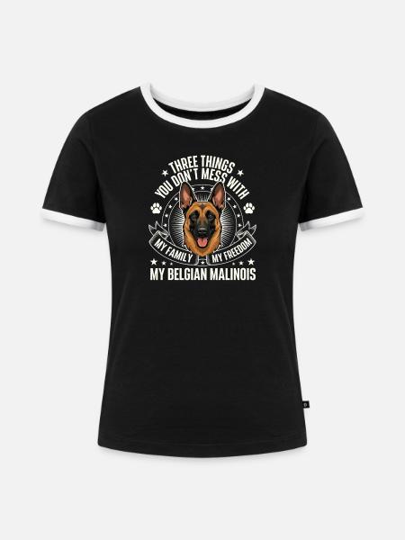 Familienfreiheit Belgische Malinois-Warnung - Frauen Kontrast-T-Shirt - Schwarz/Weiß