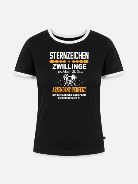 Sternzeichen Zwillinge – Aszendent Perfekt - Frauen Kontrast-T-Shirt - Schwarz/Weiß