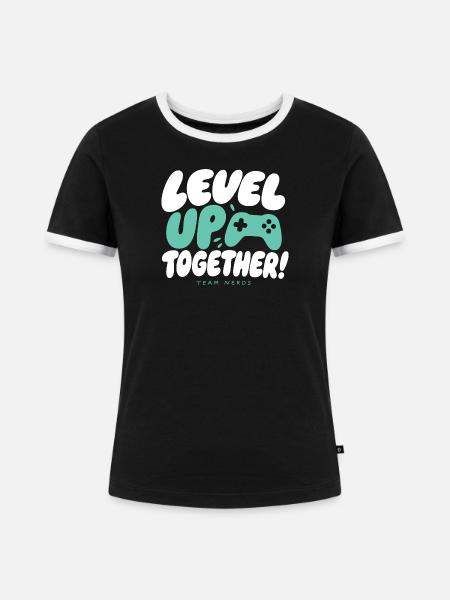Level Up Together Team Nerds - Frauen Kontrast-T-Shirt - Schwarz/Weiß