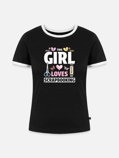 Mädchen liebt Scrapbooking - Frauen Kontrast-T-Shirt - Schwarz/Weiß