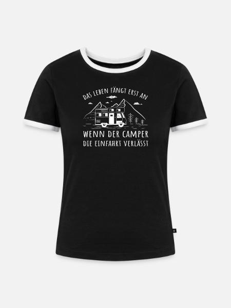 Camper verlässt die Einfahrt - Frauen Kontrast-T-Shirt - Schwarz/Weiß