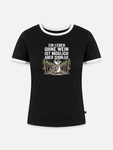 Lustiger Otter Wein Experte - Frauen Kontrast-T-Shirt - Schwarz/Weiß