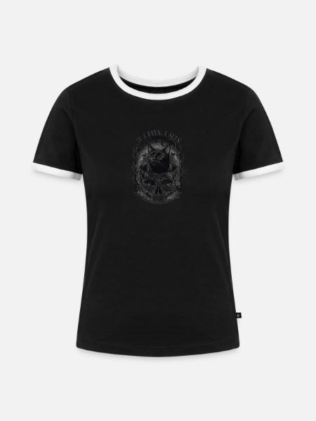 Gothic Schädelkatze mit Mond - Frauen Kontrast-T-Shirt - Schwarz/Weiß