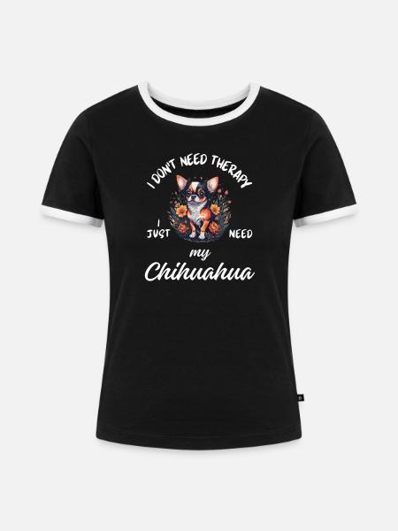 Chihuahua-Wildblumen - Frauen Kontrast-T-Shirt - Schwarz/Weiß