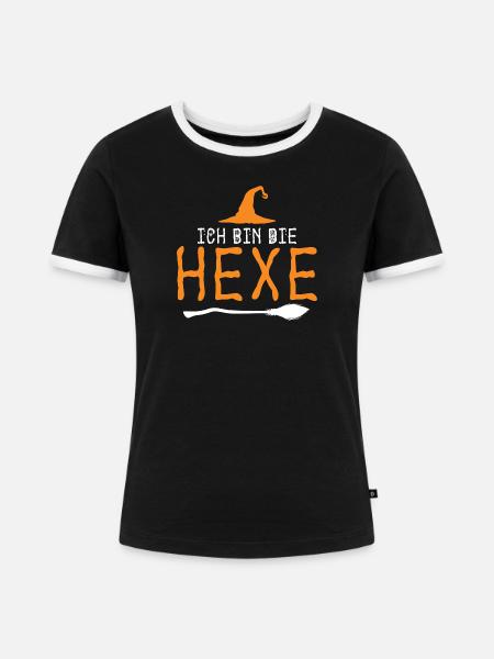 Halloween German Text Witch - Frauen Kontrast-T-Shirt - Schwarz/Weiß