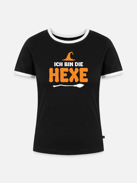 Halloween German Text Witch - Frauen Kontrast-T-Shirt - Schwarz/Weiß