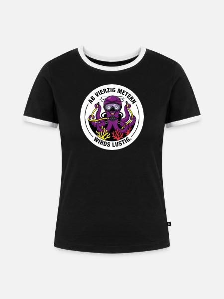 Tieftauch Oktopus lustig Shirt - Frauen Kontrast-T-Shirt - Schwarz/Weiß