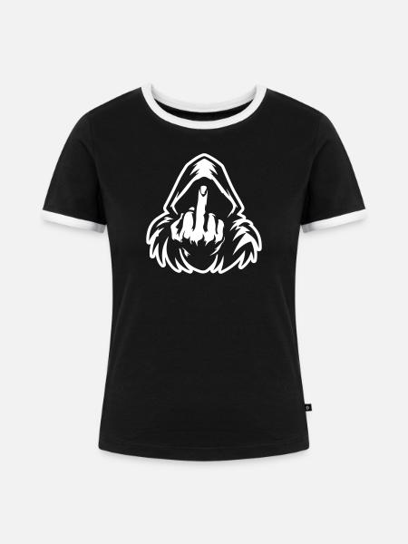 Kapuzenfigur mit Mittelfinger Weiß - Frauen Kontrast-T-Shirt - Schwarz/Weiß