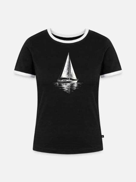 Segelboot Silhouette am Wasser - Frauen Kontrast-T-Shirt - Schwarz/Weiß