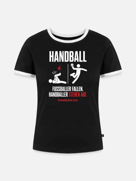 Schwalbenfreie Zone – Handball vs Fußball - Frauen Kontrast-T-Shirt - Schwarz/Weiß