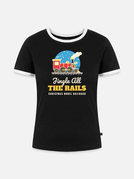 Jingle All the Rails Modelleisenbahn-Weihnachten - Frauen Kontrast-T-Shirt - Schwarz/Weiß