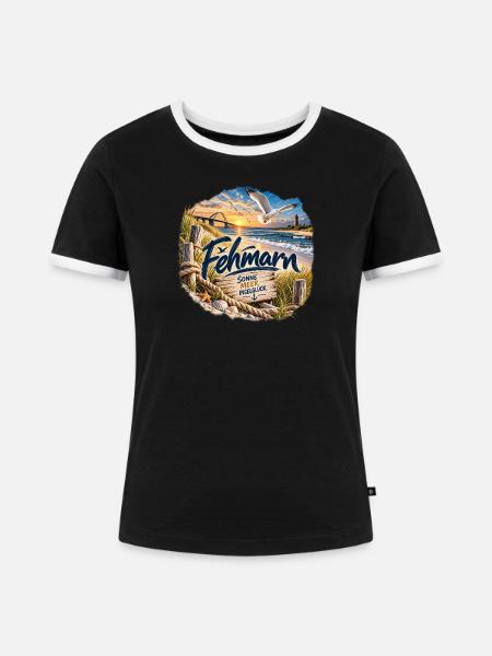 Föhr Inselglück Strandmotiv - Frauen Kontrast-T-Shirt - Schwarz/Weiß