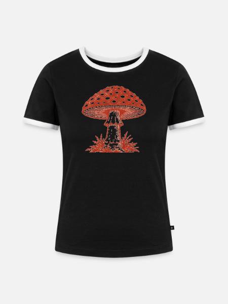 Fliegenpilz Illustration - Frauen Kontrast-T-Shirt - Schwarz/Weiß