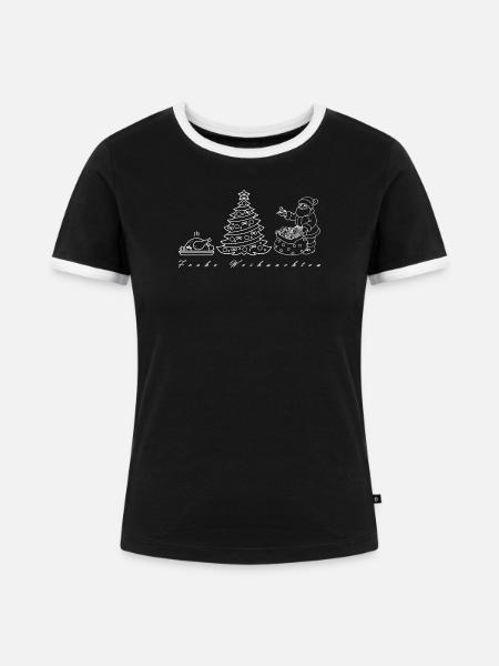 Weihnachtsskizze Baum Santa - Frauen Kontrast-T-Shirt - Schwarz/Weiß