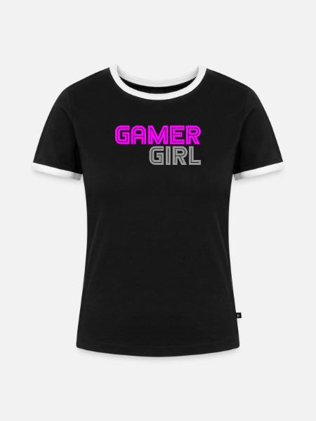Gamer Girl - Computer - PC - Zocken - Frauen Kontrast-T-Shirt - Schwarz/Weiß
