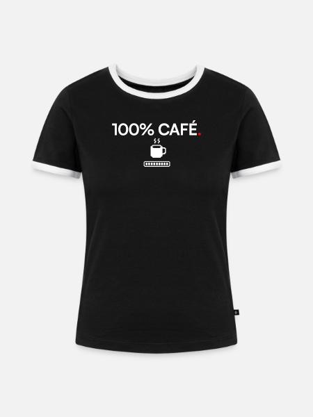 100% KAFFEE | Kaffeehumor - Frauen Kontrast-T-Shirt - Schwarz/Weiß