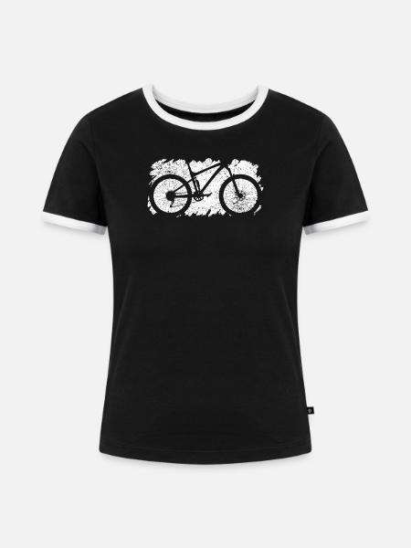 Pinselstrich Fahrrad Silhouette - Frauen Kontrast-T-Shirt - Schwarz/Weiß