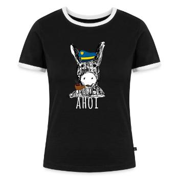 Ahoi, Esel, Matrose, Kapitän, pfeife, Hamburg - Frauen Kontrast-T-Shirt - Schwarz/Weiß - Vorne - Selfina (174cm)