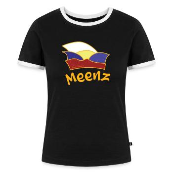 Meenz, Mainz mit Narrenkappe, Helau Fastnacht - Frauen Kontrast-T-Shirt - Schwarz/Weiß - Vorne - Selfina (174cm)
