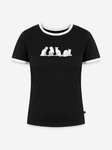 Katzensilhouette  - Frauen Kontrast-T-Shirt - Schwarz/Weiß