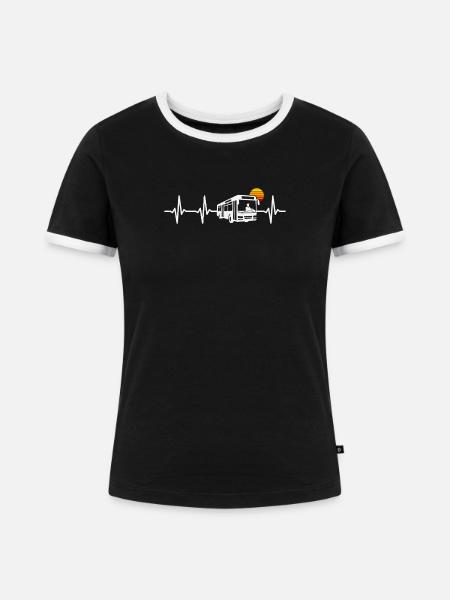 Linienbus Herzschlag Busfahrer Schulbus Bus - Frauen Kontrast-T-Shirt - Schwarz/Weiß