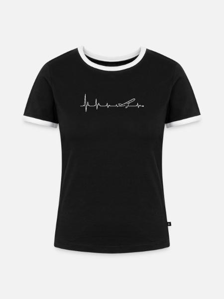 Flug Herzschlag Skyline - Frauen Kontrast-T-Shirt - Schwarz/Weiß