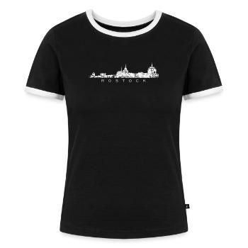 Rostock Skyline (Vintage Weiß) - Frauen Kontrast-T-Shirt - Schwarz/Weiß - Vorne - Selfina (174cm)