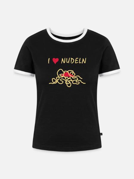 I Love Nudeln - V2 - Frauen Kontrast-T-Shirt - Schwarz/Weiß