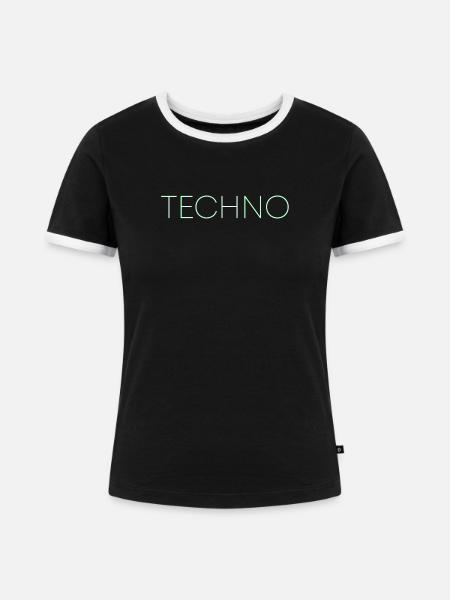 Techno Musik Schriftzug - Frauen Kontrast-T-Shirt - Schwarz/Weiß