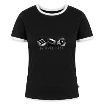 Synthie Pop - Retro - 80er - Kult - Geschenk - Frauen Kontrast-T-Shirt - Schwarz/Weiß - Vorne - Selfina (174cm)