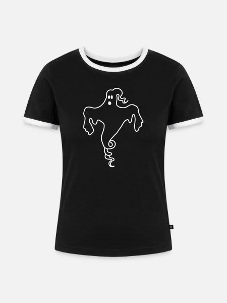 Geister-Umriss Linienkunst - Frauen Kontrast-T-Shirt - Schwarz/Weiß