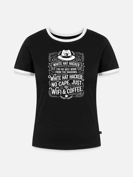 White Hat Hacker Wifi And Coffee - Frauen Kontrast-T-Shirt - Schwarz/Weiß