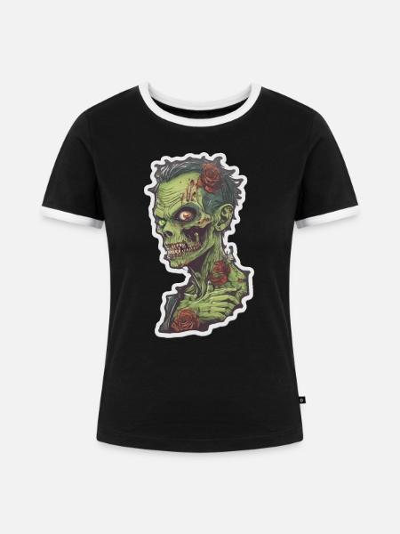 Helloween Zombi - Frauen Kontrast-T-Shirt - Schwarz/Weiß