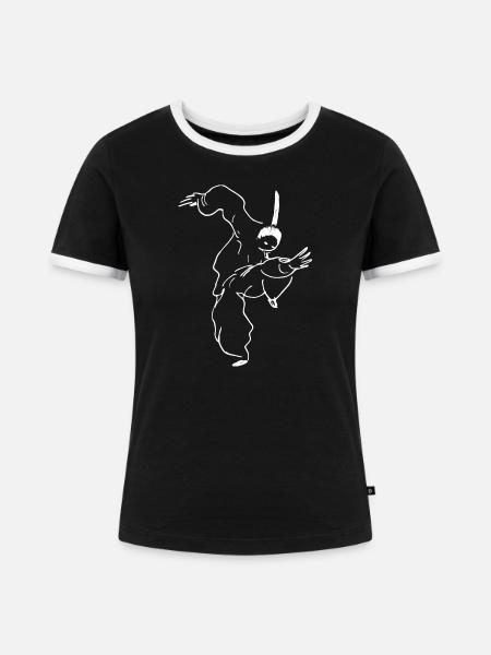 Kungfu Kämpfer - Frauen Kontrast-T-Shirt - Schwarz/Weiß