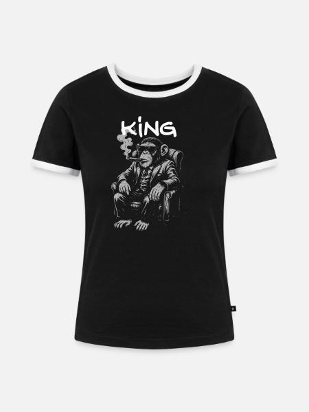 König Schimpanse im Smoking-Anzug - Frauen Kontrast-T-Shirt - Schwarz/Weiß