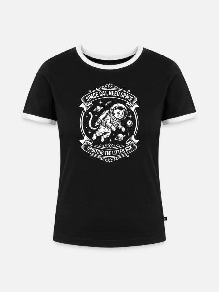 Space Cat – Need Space - Frauen Kontrast-T-Shirt - Schwarz/Weiß