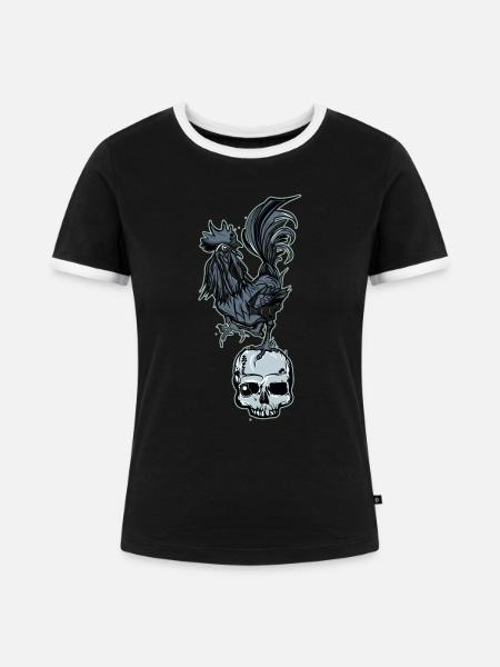 Hahn // Angry Rooster - Frauen Kontrast-T-Shirt - Schwarz/Weiß