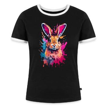 Kaninchen Cooler Hase Hase in buntem und coolem Design - Frauen Kontrast-T-Shirt - Schwarz/Weiß - Vorne - Selfina (174cm)