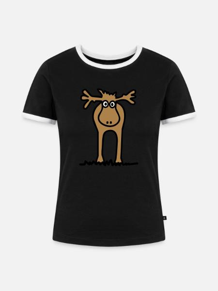 Lustiger Elch oder Rentier? - Frauen Kontrast-T-Shirt - Schwarz/Weiß