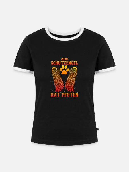 Mein Schutzengel hat Pfoten - Frauen Kontrast-T-Shirt - Schwarz/Weiß