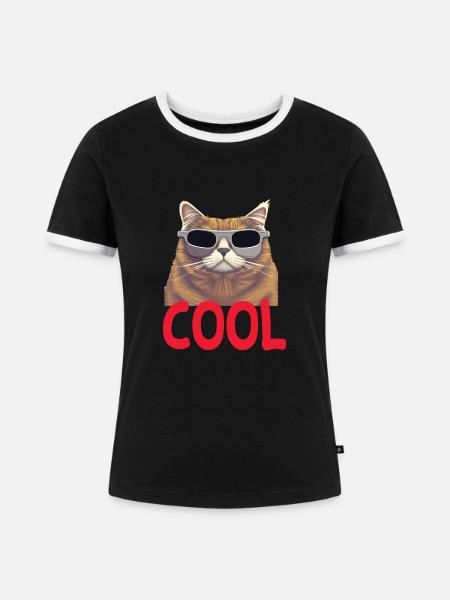 Cool Katze - Cool Cat - Frauen Kontrast-T-Shirt - Schwarz/Weiß