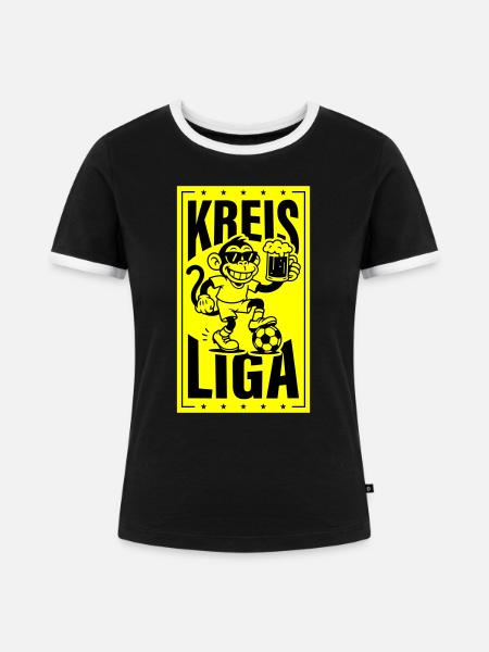 Kreisliga Fussball Affe - Frauen Kontrast-T-Shirt - Schwarz/Weiß
