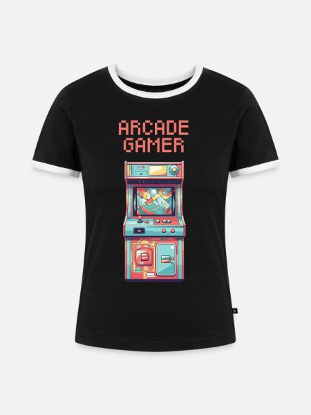 Arcade Gamer - Licht - Frauen Kontrast-T-Shirt - Schwarz/Weiß