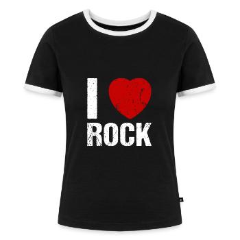 I love Rock Herz Rock 'n' Roll Musik - Frauen Kontrast-T-Shirt - Schwarz/Weiß - Vorne - Selfina (174cm)