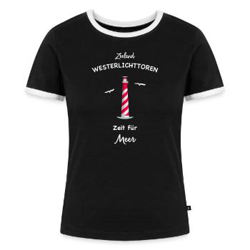 Zeeland, Leuchtturm Westerlichttoren, Niederlande - Frauen Kontrast-T-Shirt - Schwarz/Weiß - Vorne - Selfina (174cm)